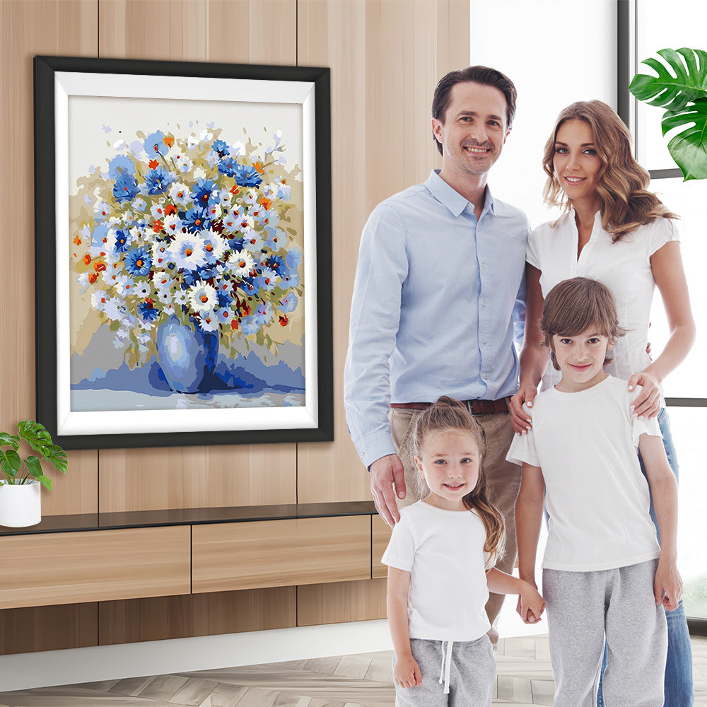 Weiße und blaue Gänseblümchen Diamond Painting