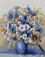 Weiße und blaue Gänseblümchen Diamond Painting