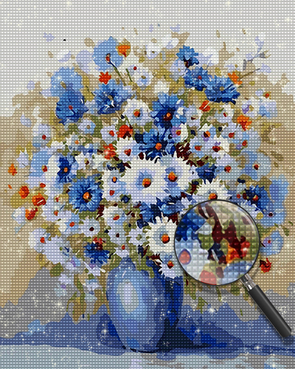 Weiße und blaue Gänseblümchen Diamond Painting