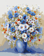 Weiße und blaue Gänseblümchen Diamond Painting