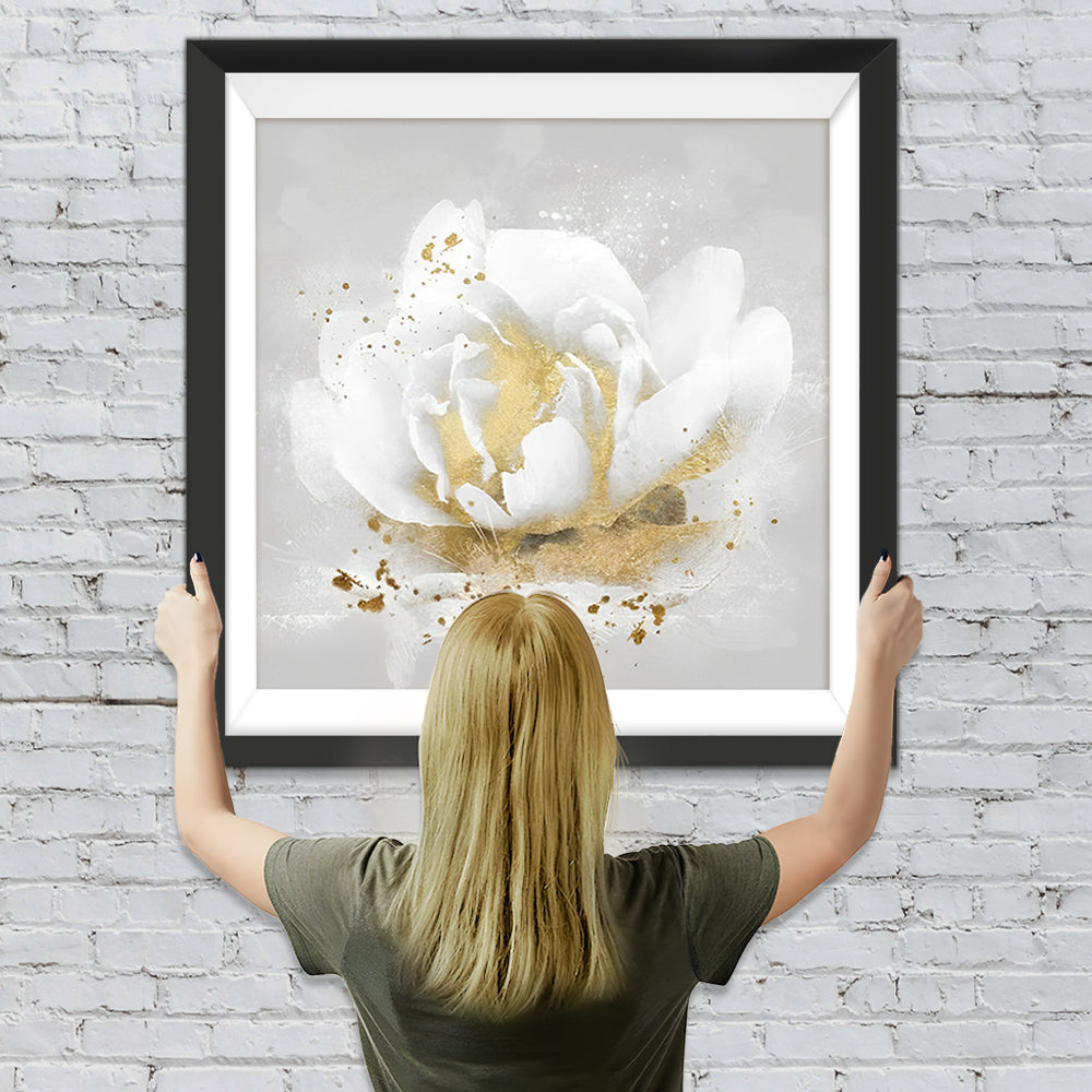 Weiße und goldene Pfingstrose Diamond Painting