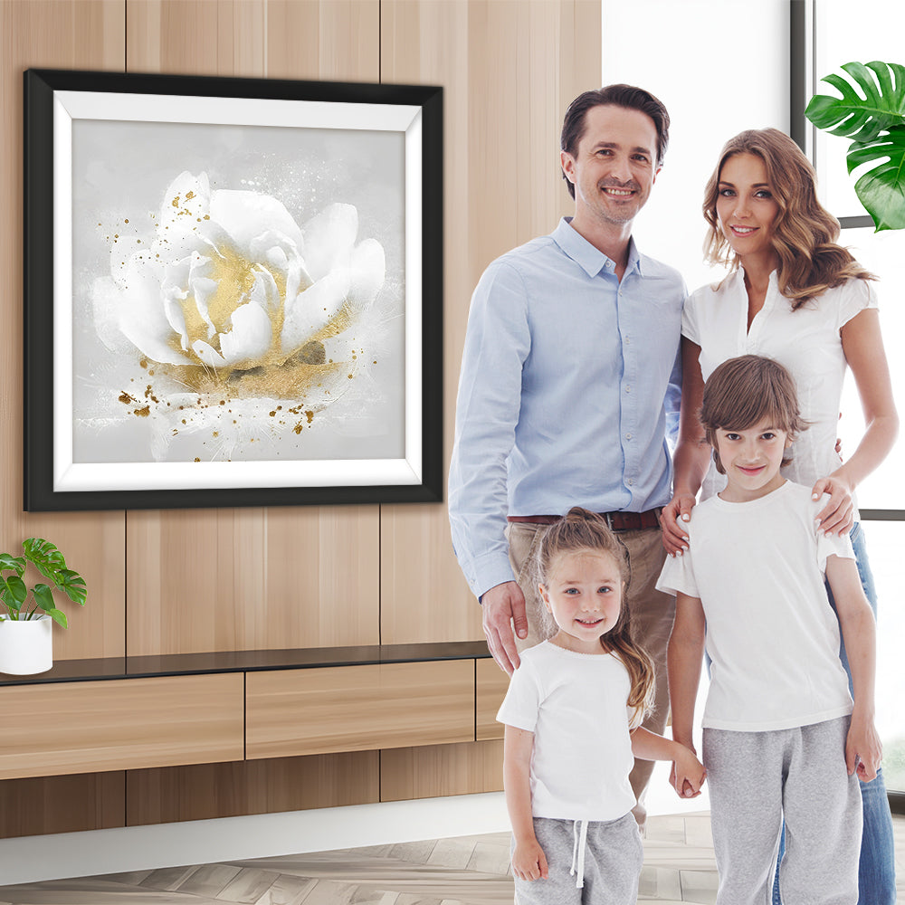 Weiße und goldene Pfingstrose Diamond Painting