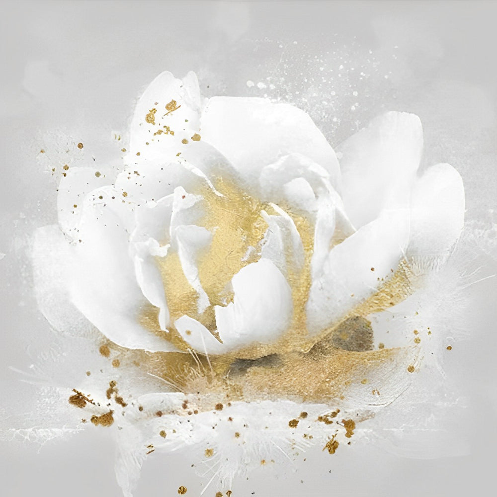 Weiße und goldene Pfingstrose Diamond Painting