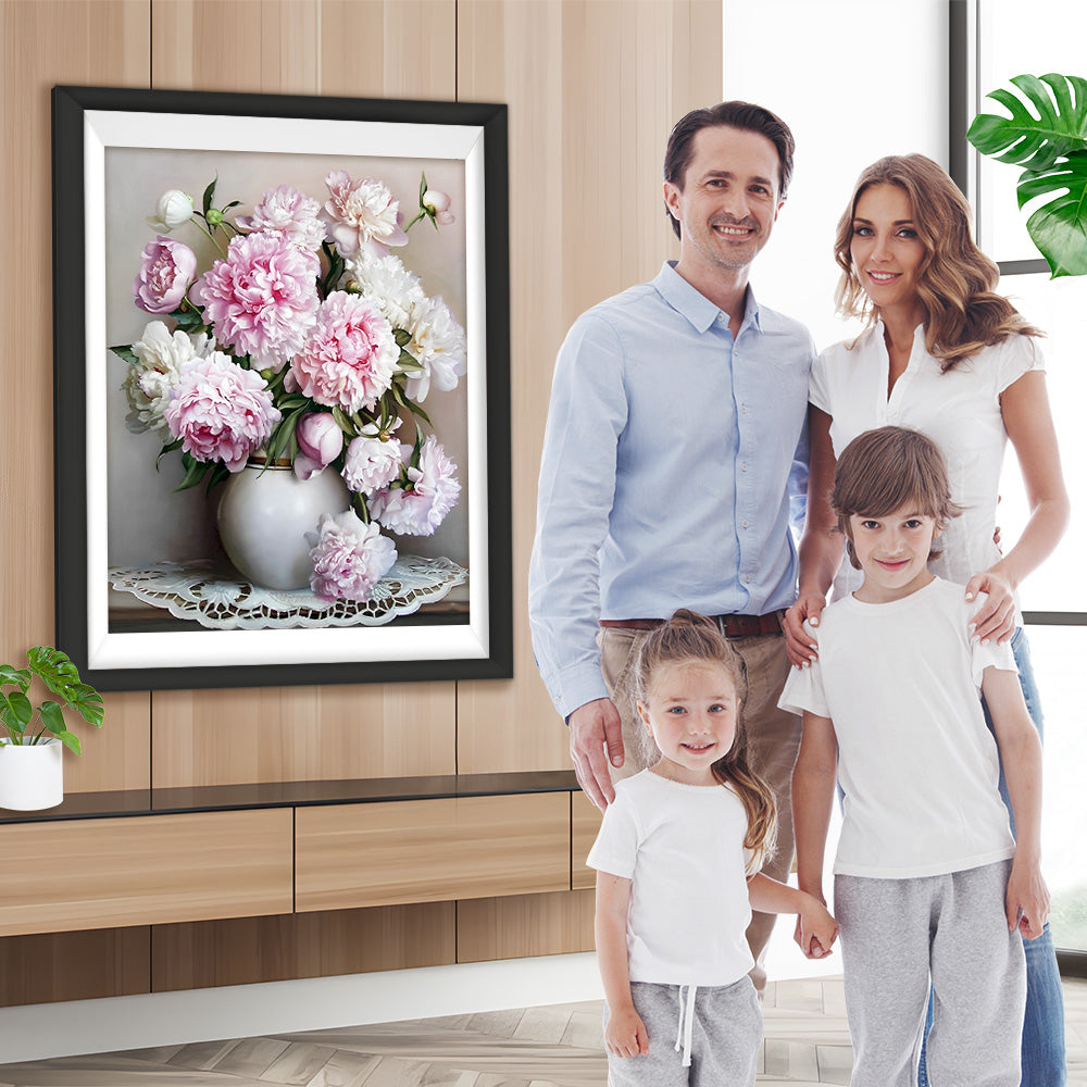 Weiße und rosa Pfingstrosen Diamond Painting