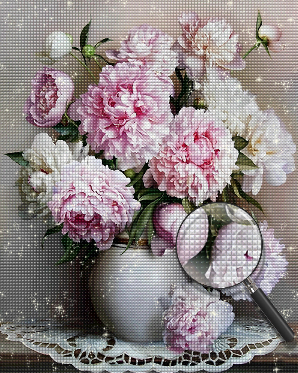 Weiße und rosa Pfingstrosen Diamond Painting