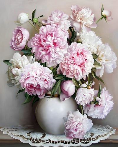 Weiße und rosa Pfingstrosen Diamond Painting