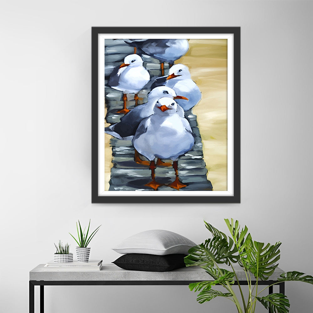 Weiße Vögel am Flussufer Diamond Painting