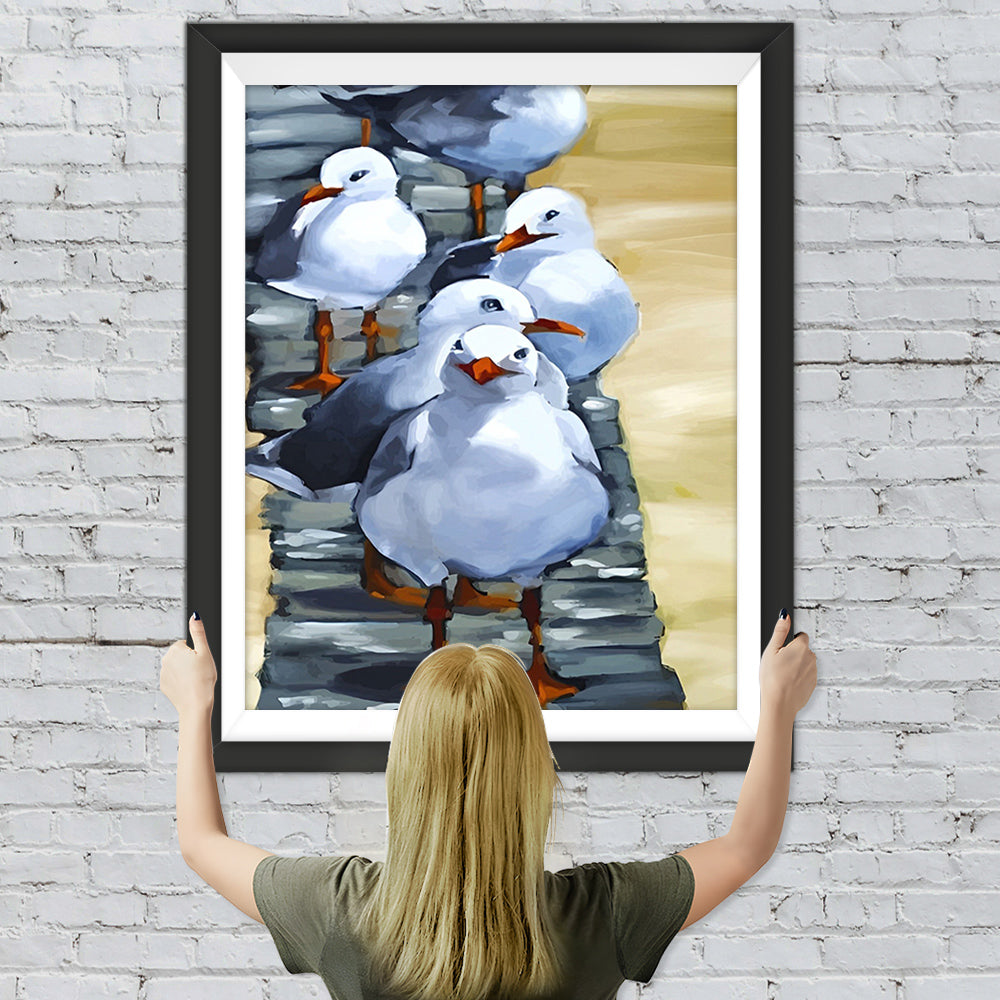 Weiße Vögel am Flussufer Diamond Painting