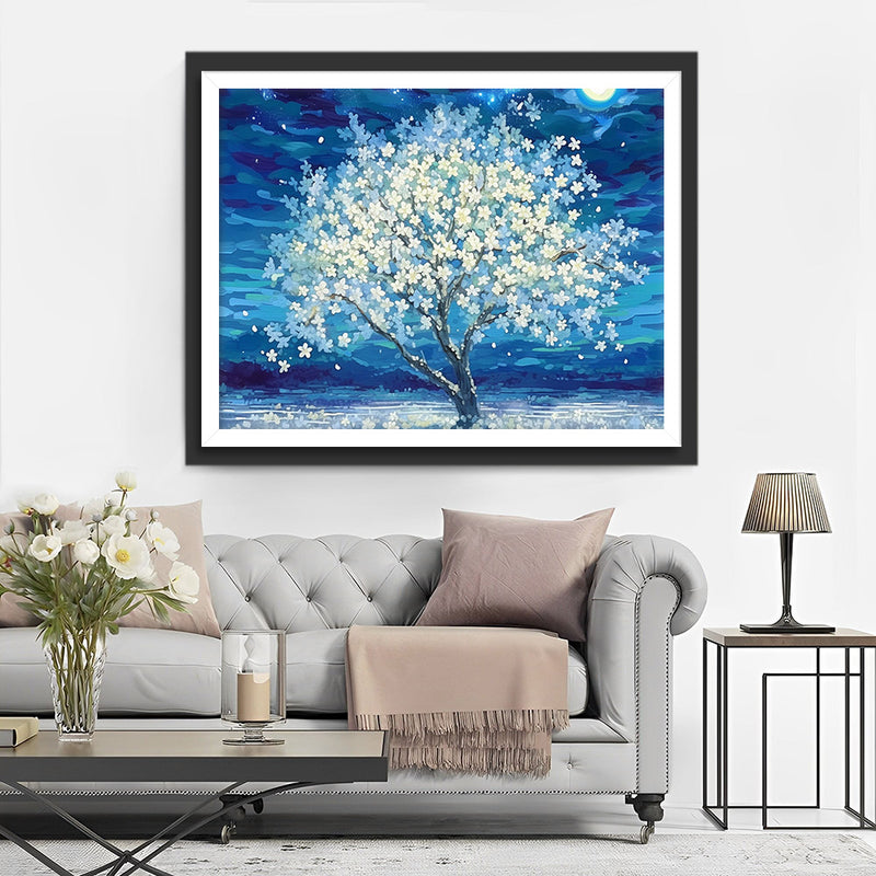 Weißer Blumenbaum Diamond Painting