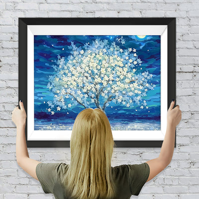 Weißer Blumenbaum Diamond Painting