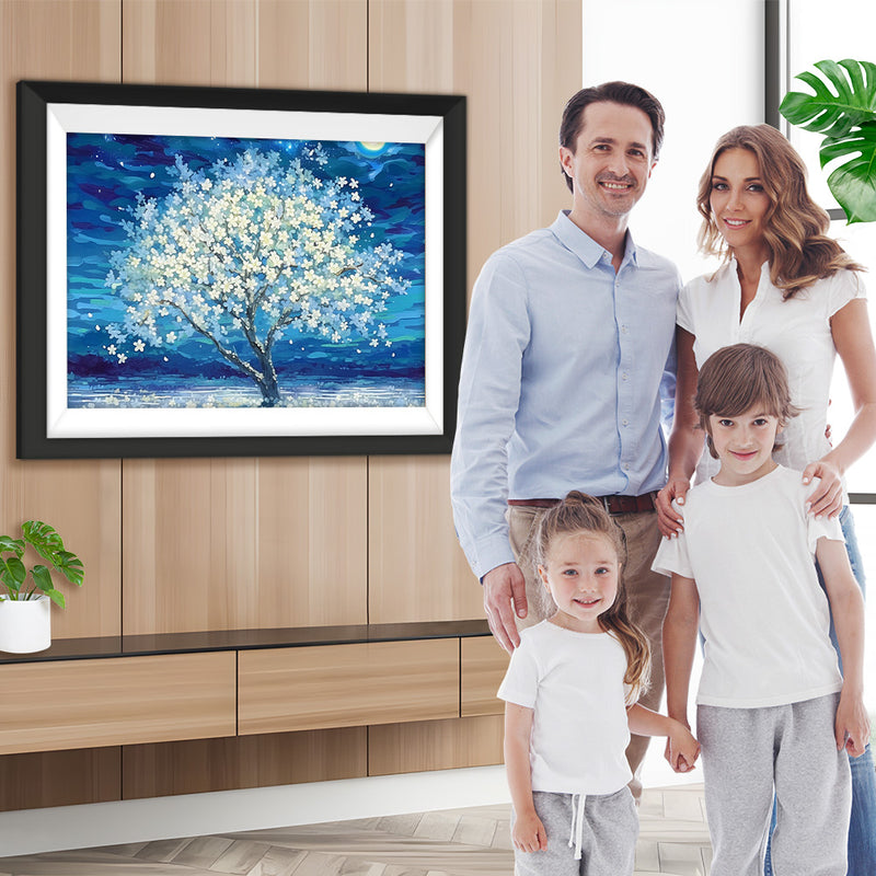 Weißer Blumenbaum Diamond Painting
