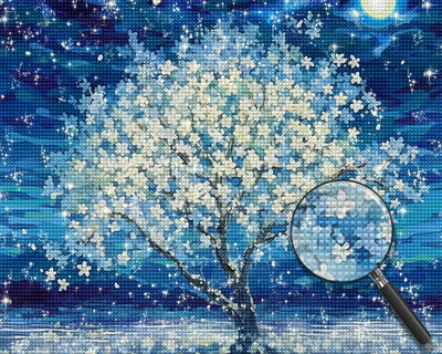 Weißer Blumenbaum Diamond Painting