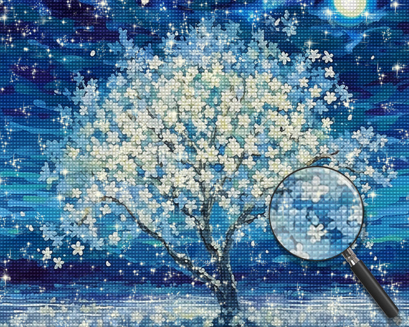 Weißer Blumenbaum Diamond Painting