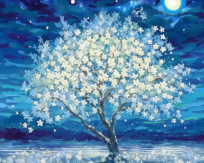 Weißer Blumenbaum Diamond Painting