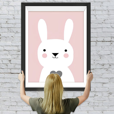 Weißer Cartoon-Hase und Herz Diamond Painting