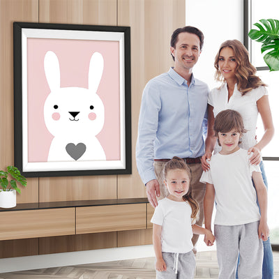 Weißer Cartoon-Hase und Herz Diamond Painting