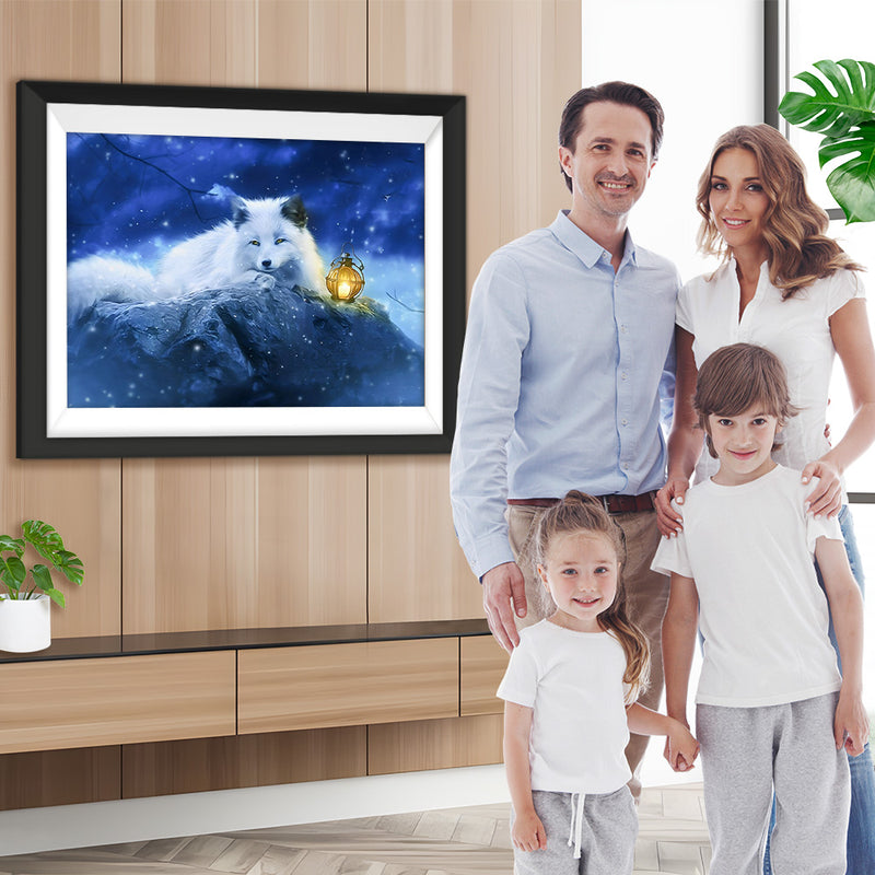 Weißer Fuchs und Lampe Diamond Painting