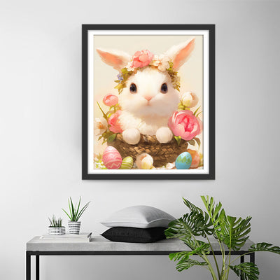 Weißer Hase mit Blumen Diamond Painting