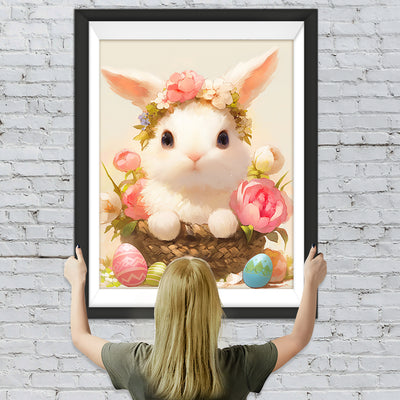 Weißer Hase mit Blumen Diamond Painting