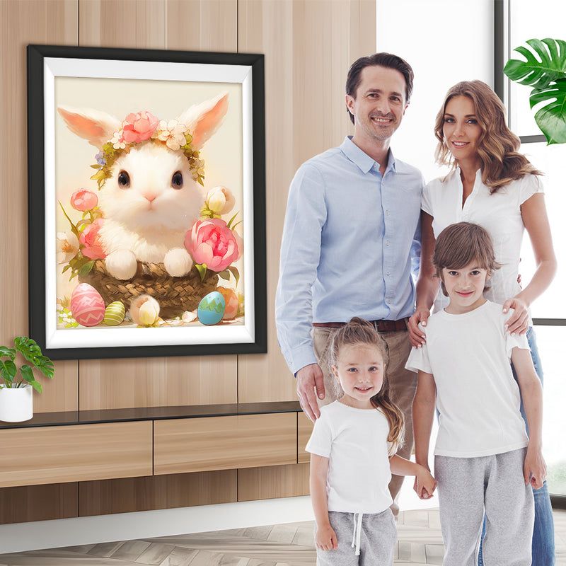 Weißer Hase mit Blumen Diamond Painting