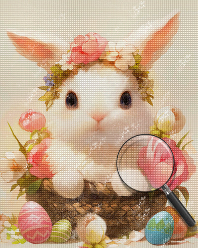 Weißer Hase mit Blumen Diamond Painting