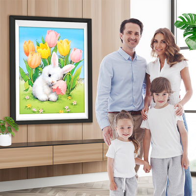 Weißer Hase und Tulpen Diamond Painting