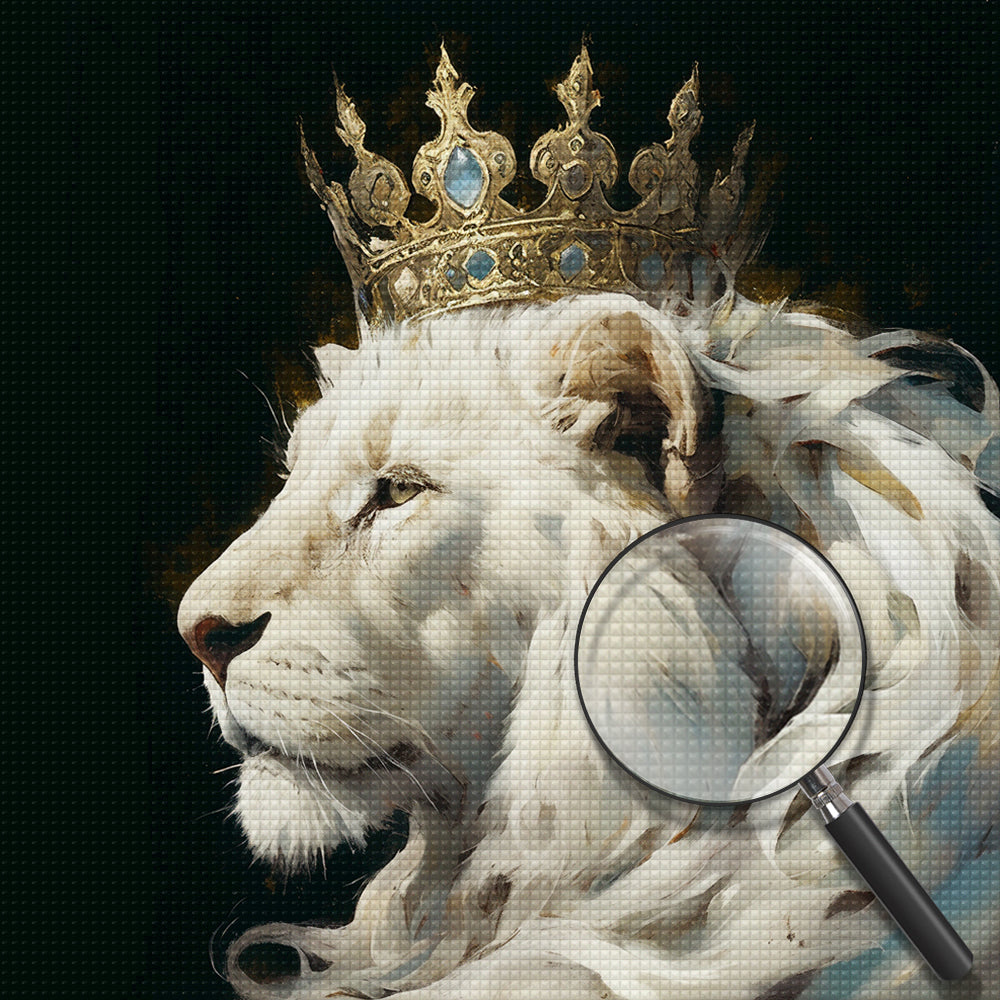 Weißer Löwe in der Dunkelheit Diamond Painting