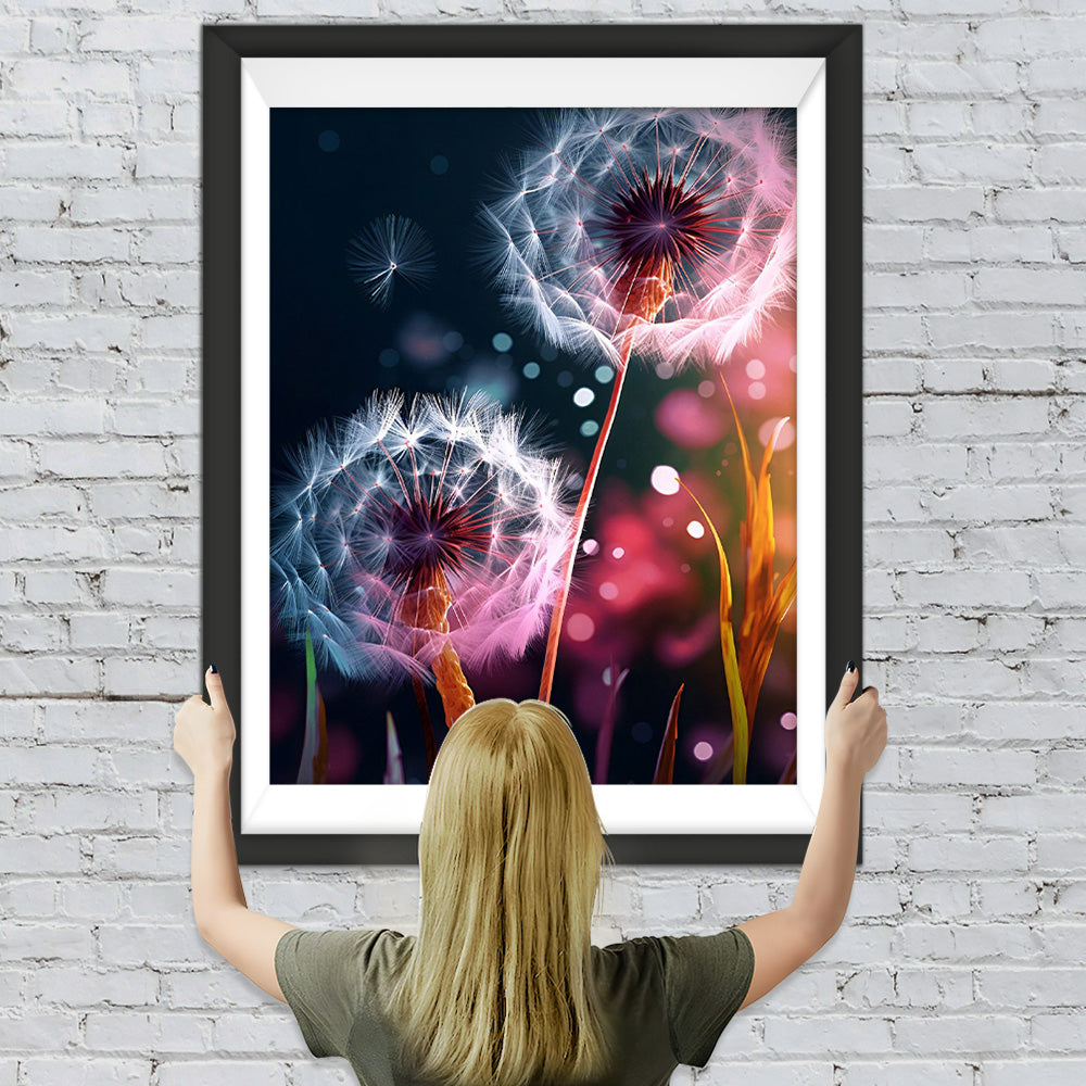 Weißer Löwenzahn bei Nacht Diamond Painting