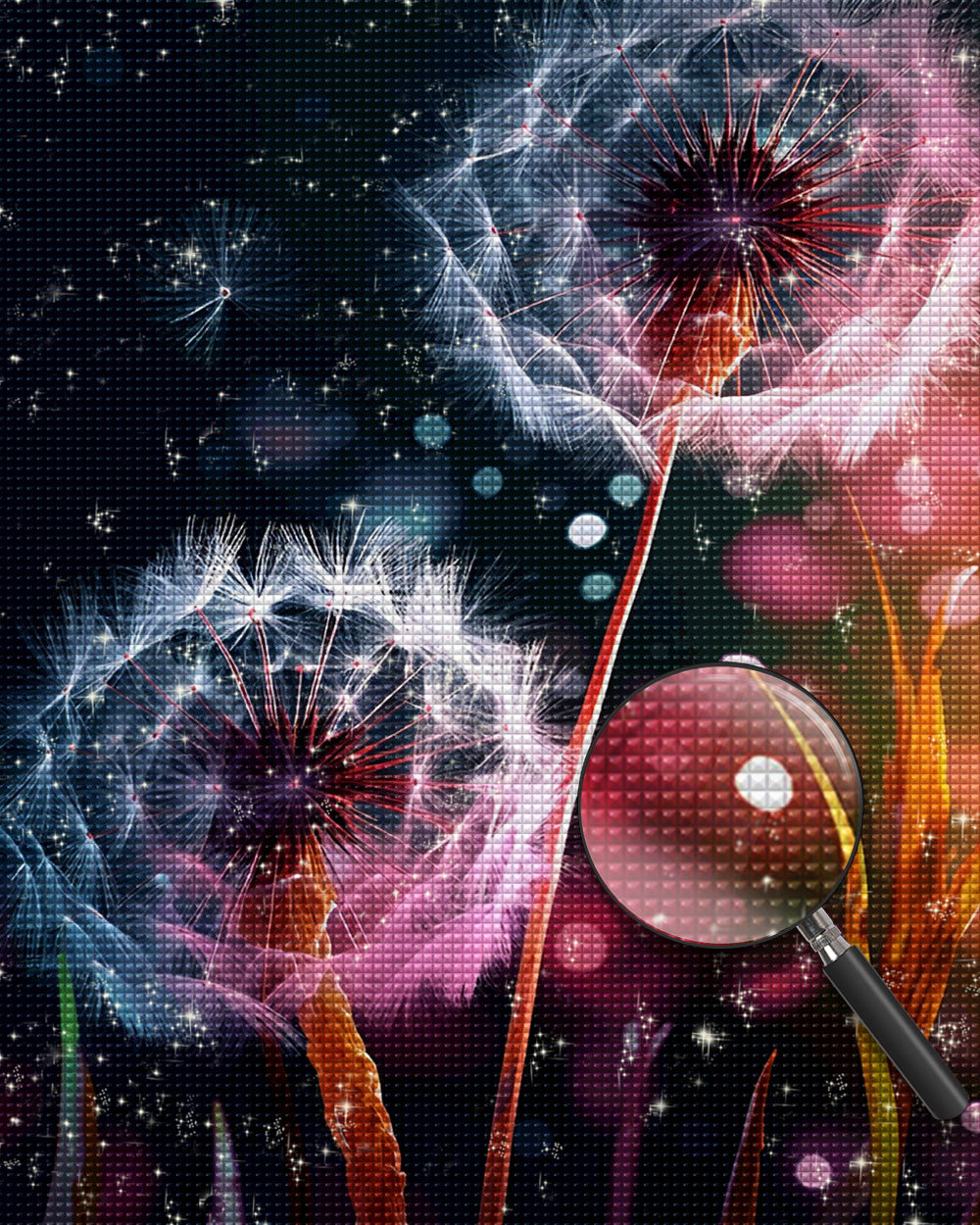 Weißer Löwenzahn bei Nacht Diamond Painting