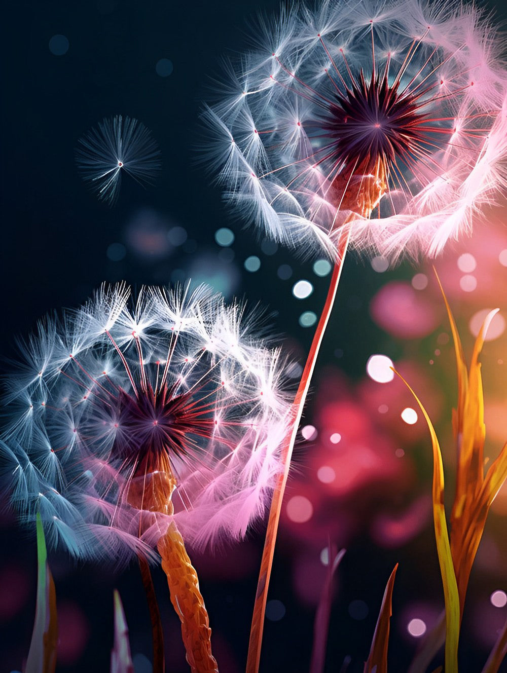 Weißer Löwenzahn bei Nacht Diamond Painting