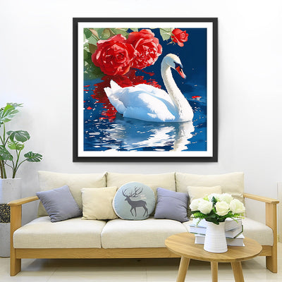 Weißer Schwan und Rote Rosen Diamond Painting