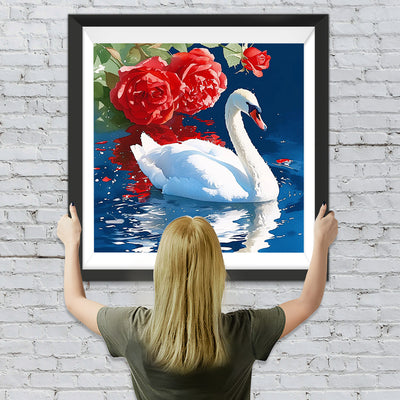 Weißer Schwan und Rote Rosen Diamond Painting