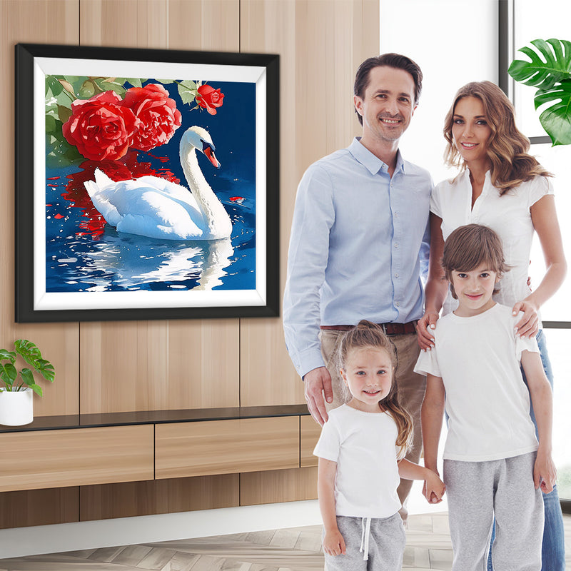 Weißer Schwan und Rote Rosen Diamond Painting