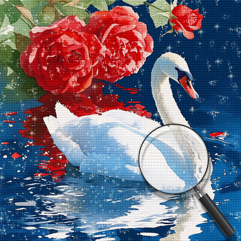 Weißer Schwan und Rote Rosen Diamond Painting