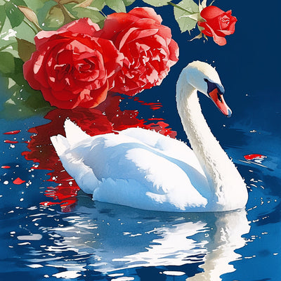 Weißer Schwan und Rote Rosen Diamond Painting