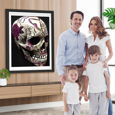 Weißer Totenkopf mit Rosenmuster Diamond Painting