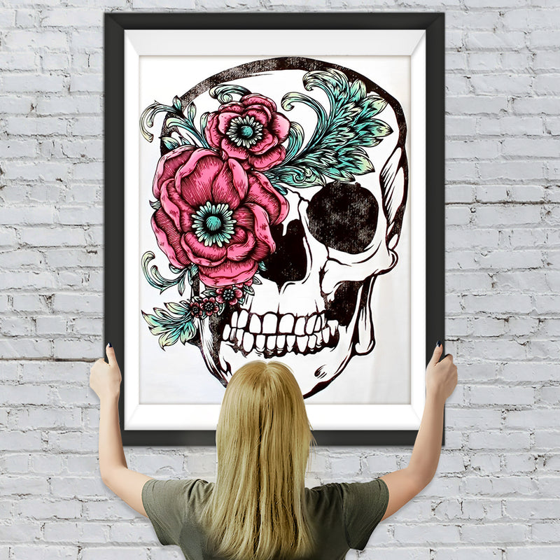 Weißer Totenkopf und Mohnblumen Diamond Painting