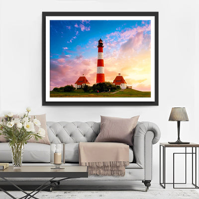 Weißer und roter Leuchtturm Diamond Painting
