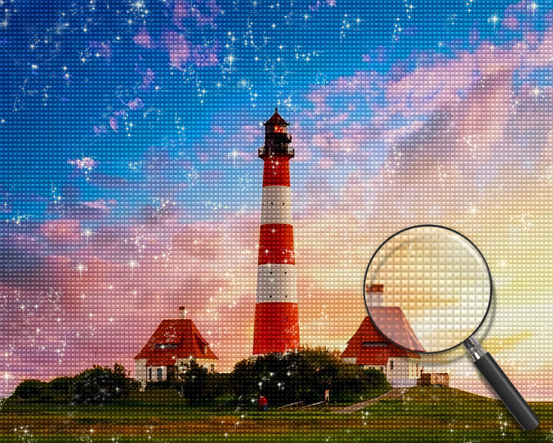 Weißer und roter Leuchtturm Diamond Painting