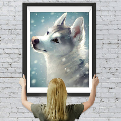 Weißer Wolf im Schnee Diamond Painting