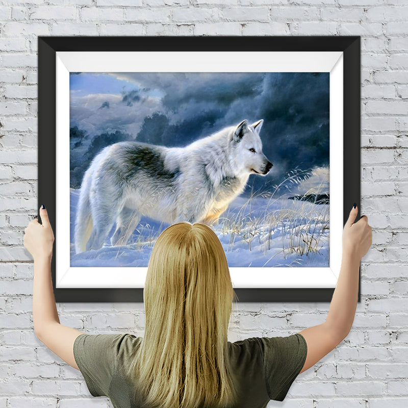 Weißer Wolf im Schnee Diamond Painting