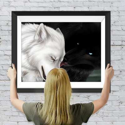 Weißer Wolf und schwarzer Wolf Diamond Painting