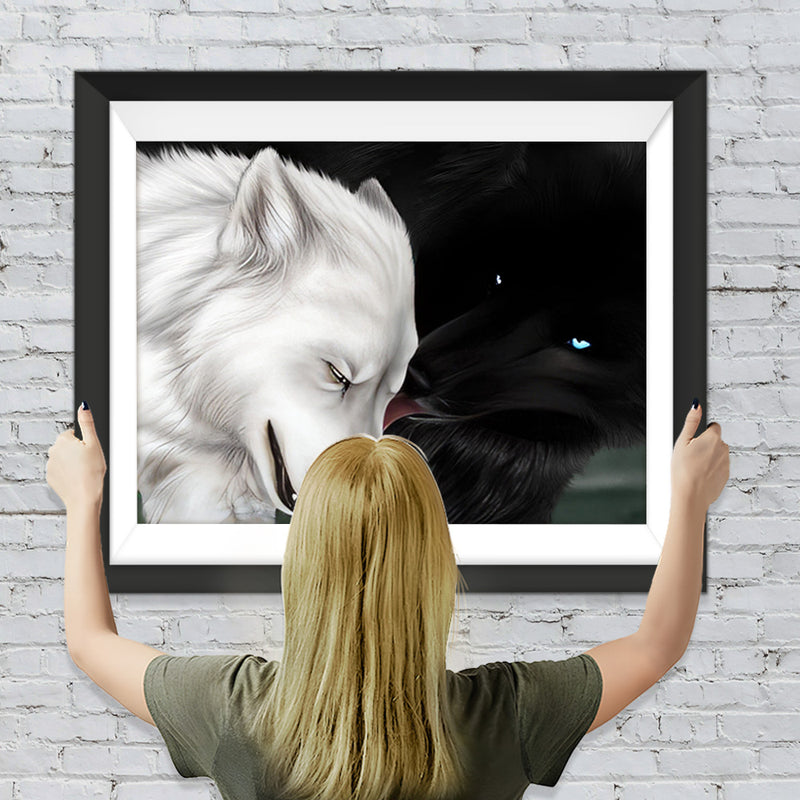 Weißer Wolf und schwarzer Wolf Diamond Painting