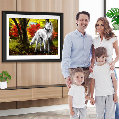 Weißer Wolf unter dem Baum Diamond Painting