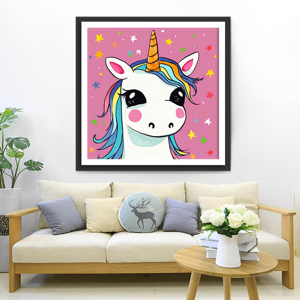 Weißes Cartoon-Einhorn Diamond Painting