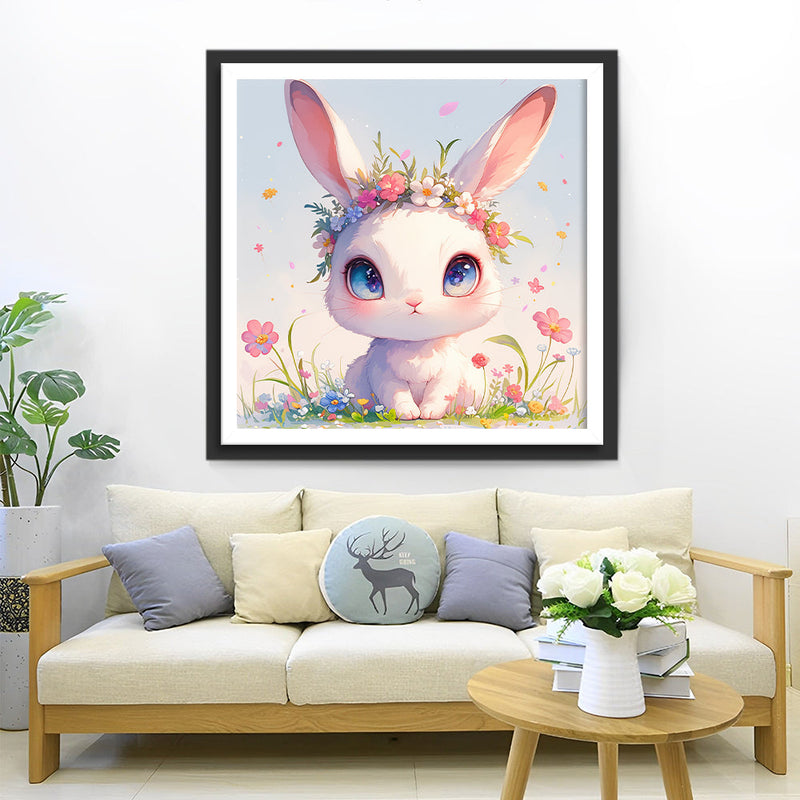 Weißes Cartoon Kaninchen mit Großen Augen Diamond Painting