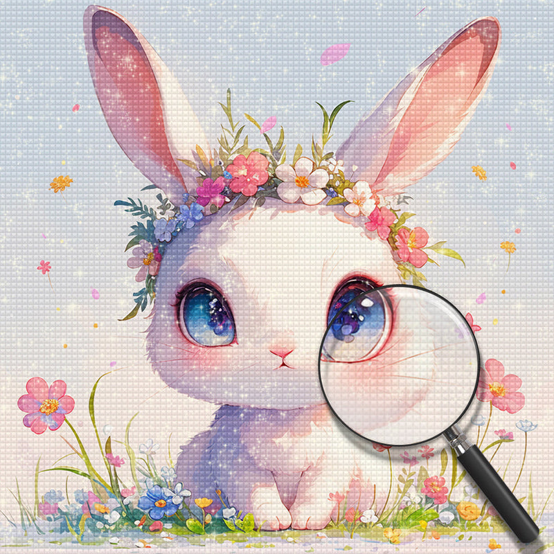 Weißes Cartoon Kaninchen mit Großen Augen Diamond Painting