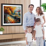 Weißes Cottage neben dem Baum Diamond Painting