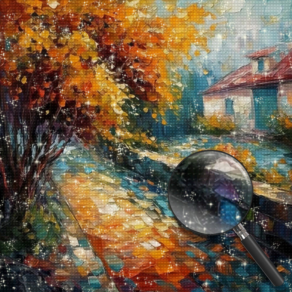 Weißes Cottage neben dem Baum Diamond Painting