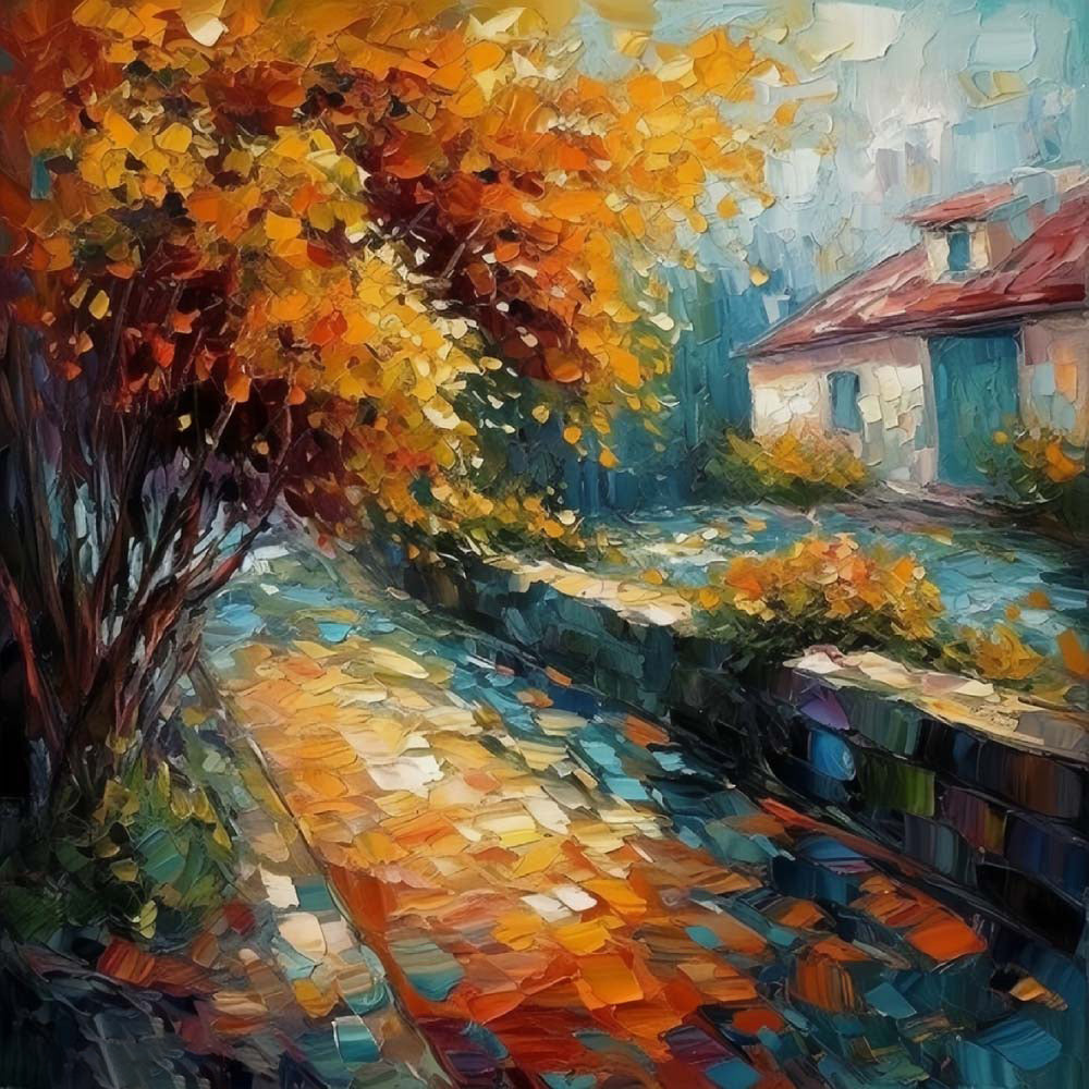 Weißes Cottage neben dem Baum Diamond Painting